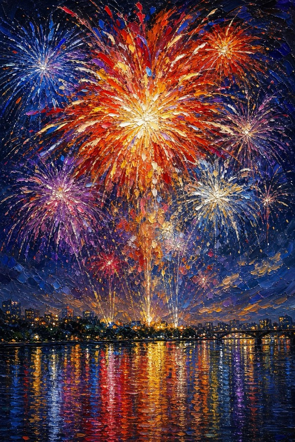夜空に打ち上がる色とりどりの花火
