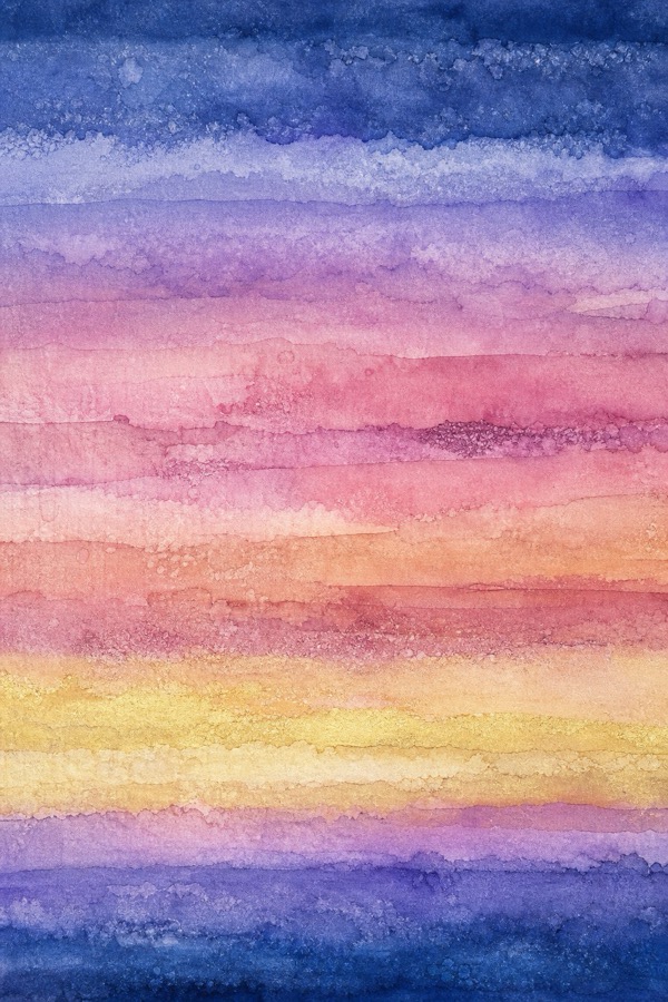 にじむ夕焼けの抽象水彩画